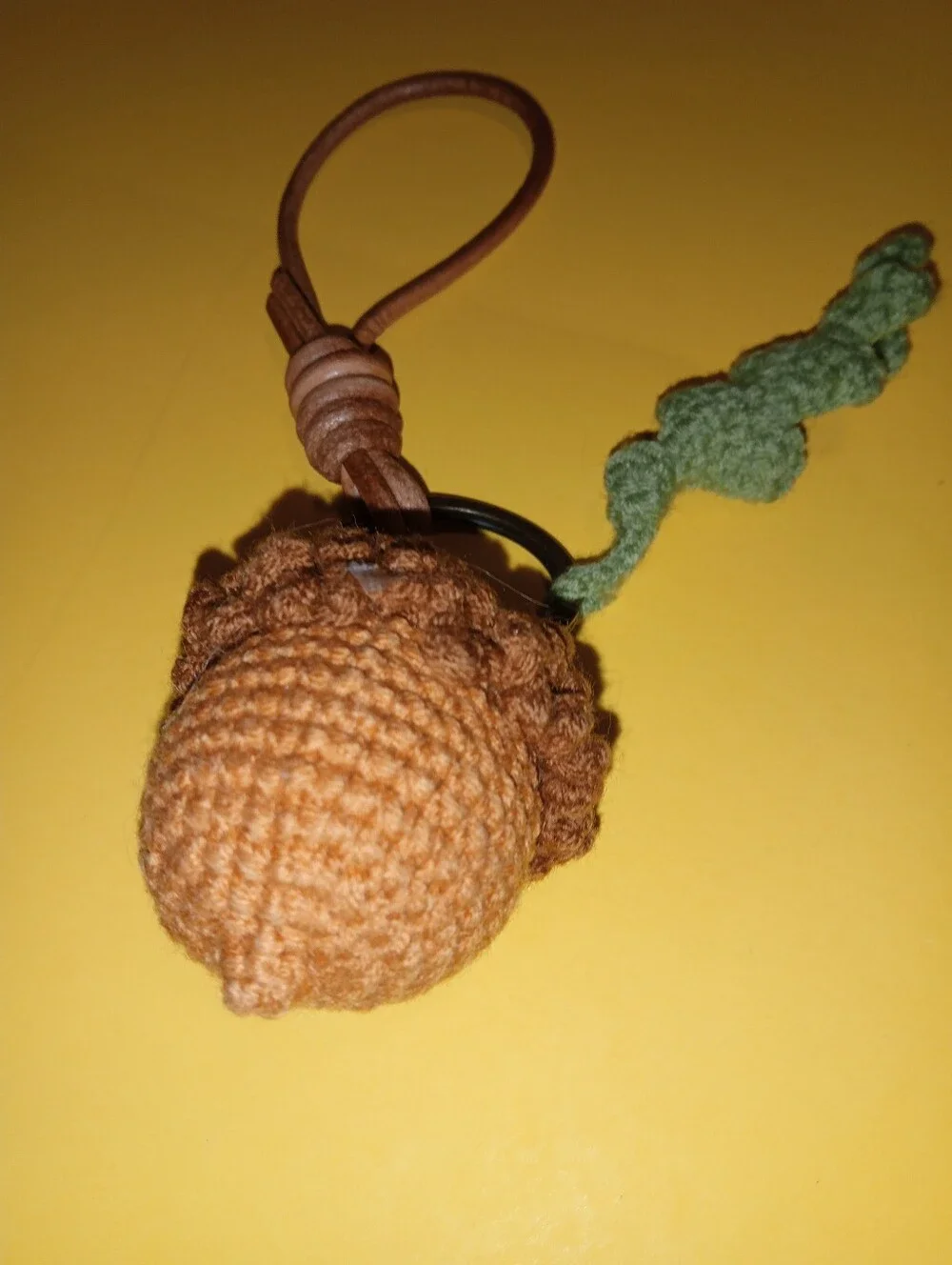 Crocheted Acorn Keychain with Leaf